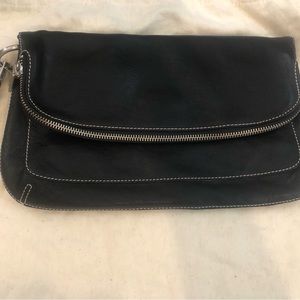Talbots Black Leather Foldover clutch bag NWT